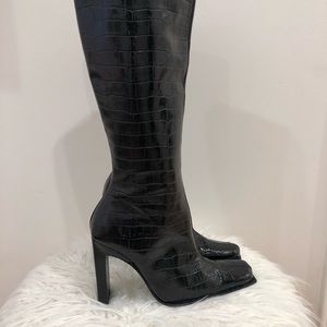 Black crocodile embossed boots